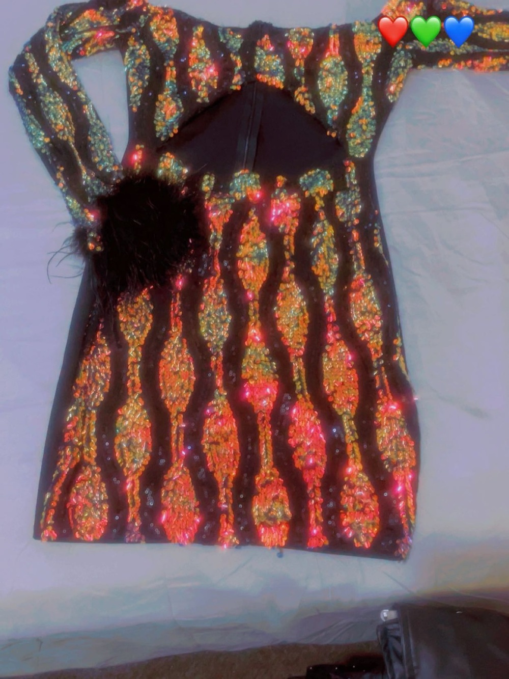 Sequined One-Shoulder Mini Dress with Feather Accent - Black, Multi